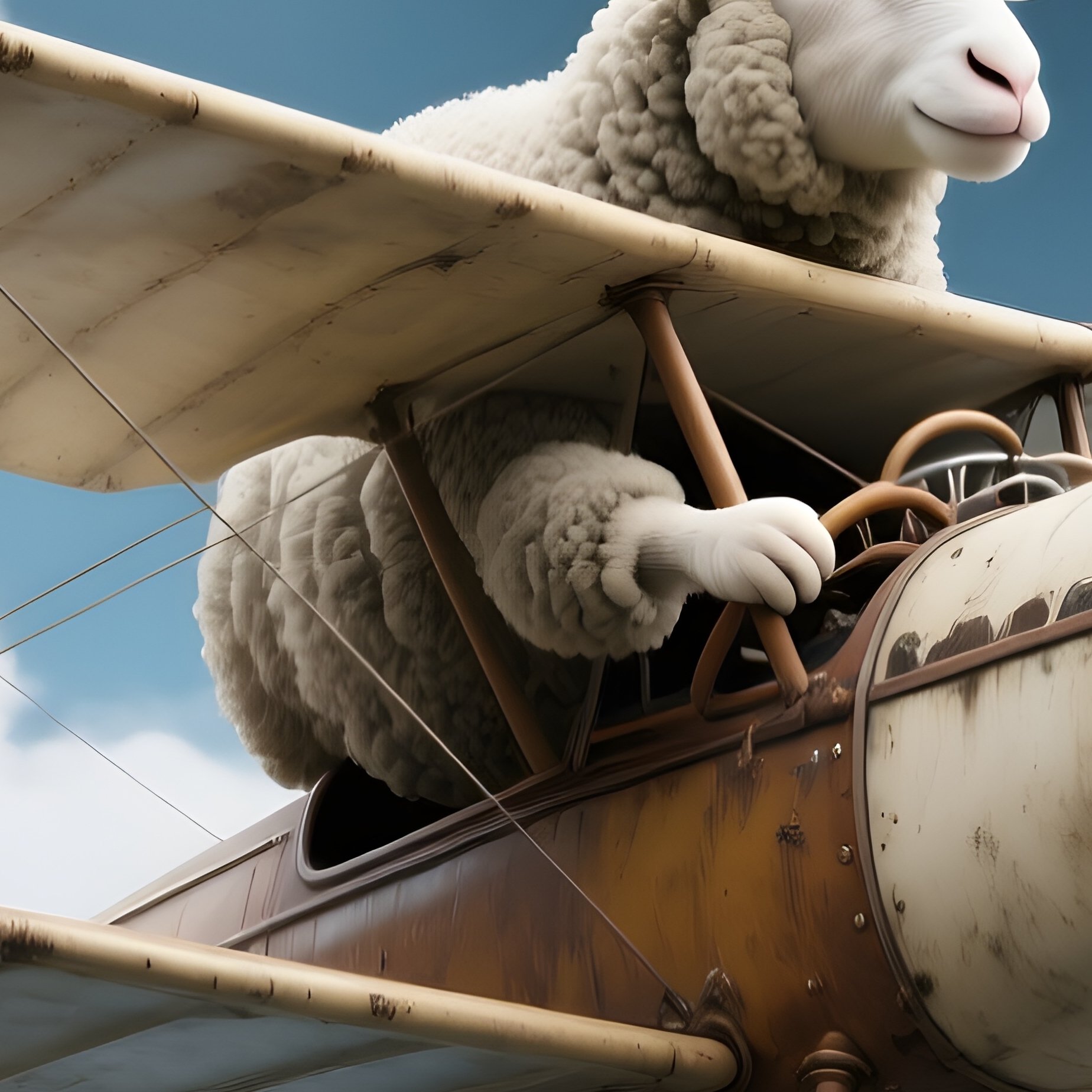 Crazy Animal Biplane Sheep Flying Storm Clouds - Full Resolution Quality Preview