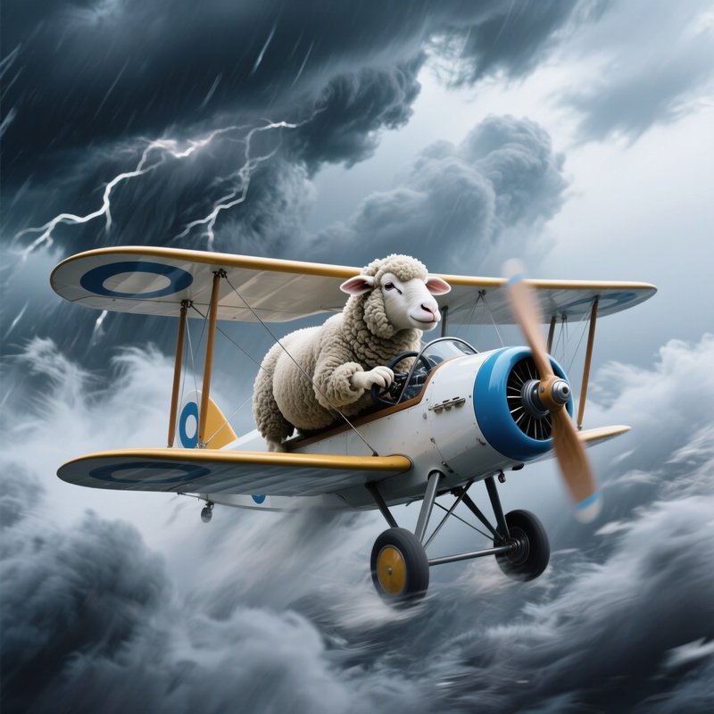 Crazy Animal Biplane Sheep Flying Storm Clouds 2
