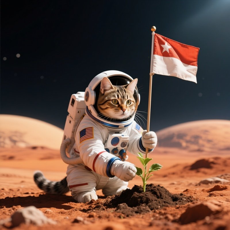 Crazy Animal Image A Cat Astronaut Planting Flag On Mars 2