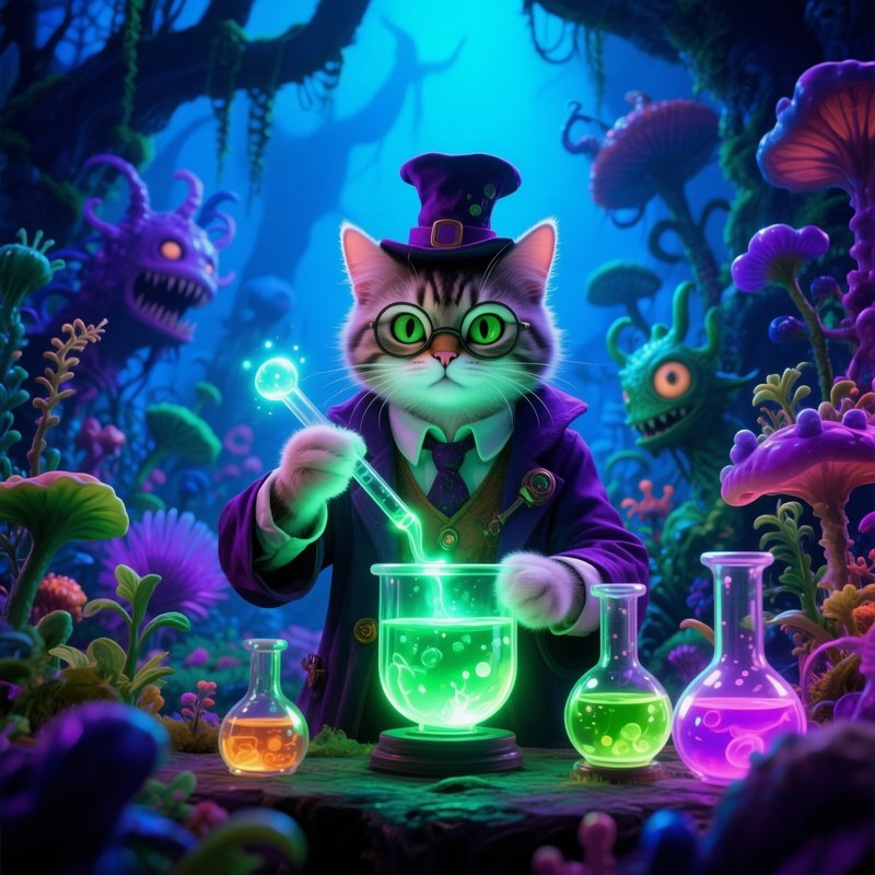 Crazy Animal Image Cat Scientist Mixing Potions Alternative