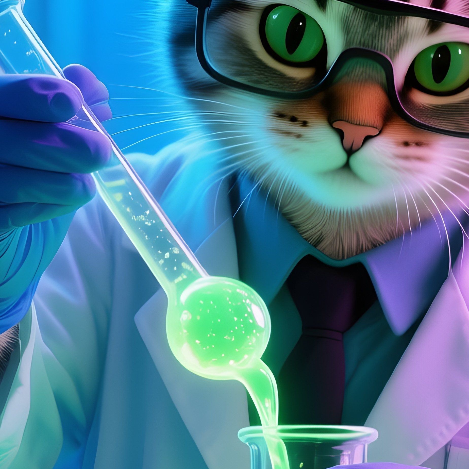 Crazy Animal Image Cat Scientist Mixing Potions - Full Resolution Quality Preview
