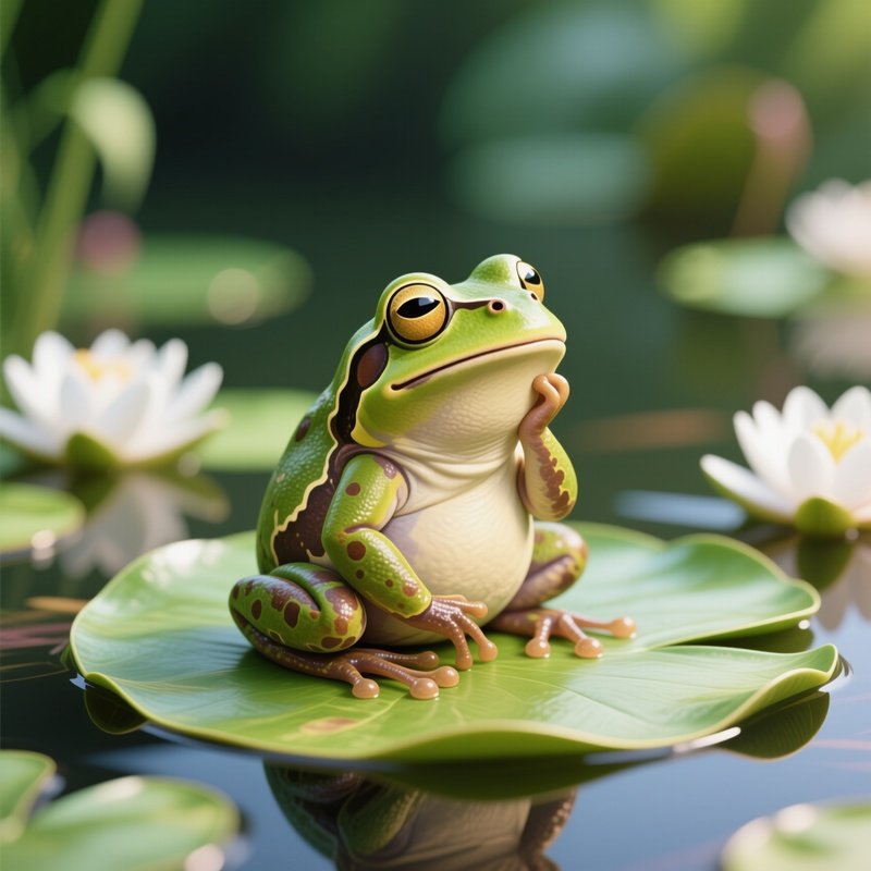 Crazy Animal Image Frog Philosopher Thinking Deeply On Lily Pad