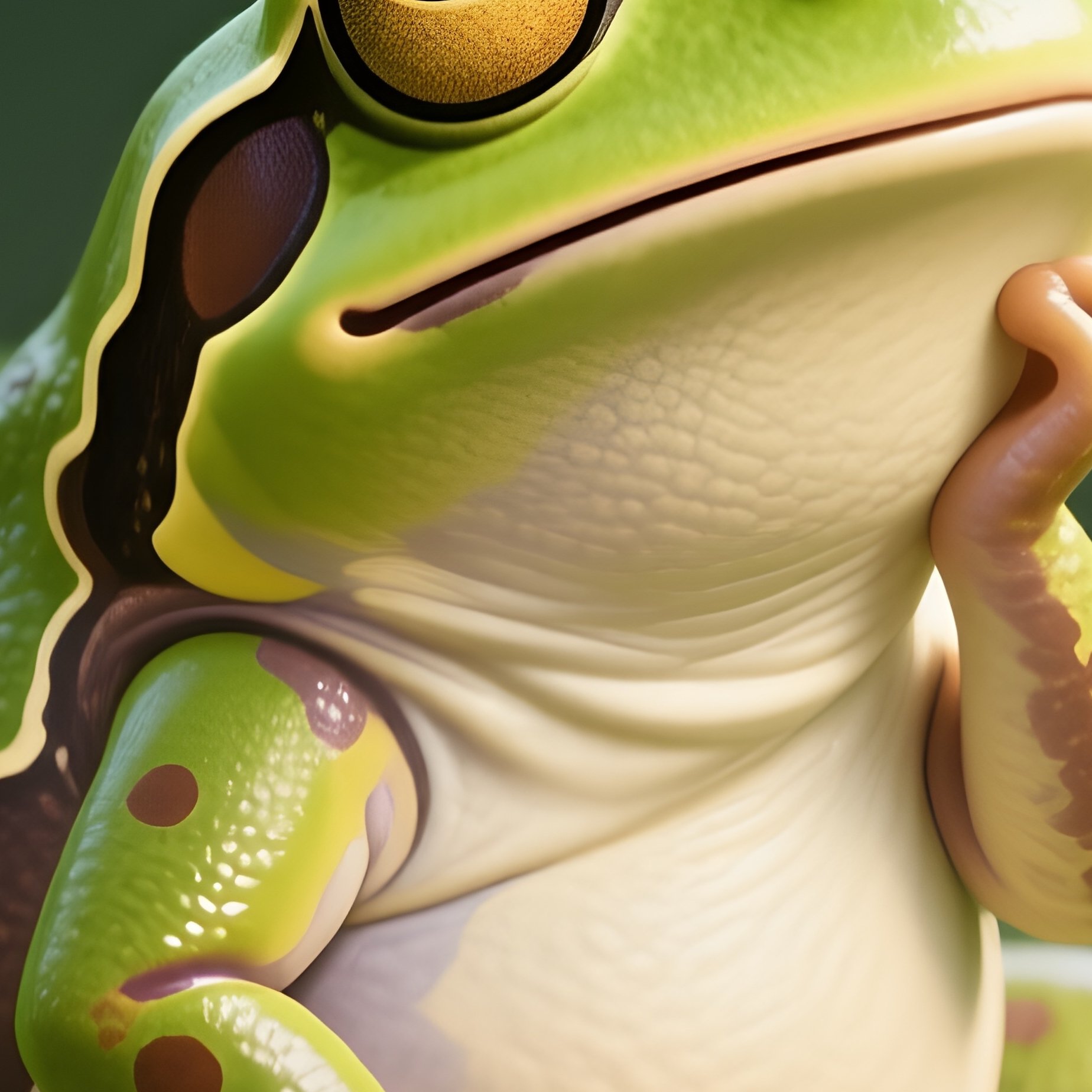 Crazy Animal Image Frog Philosopher Thinking Deeply On Lily Pad - Full Resolution Quality Preview