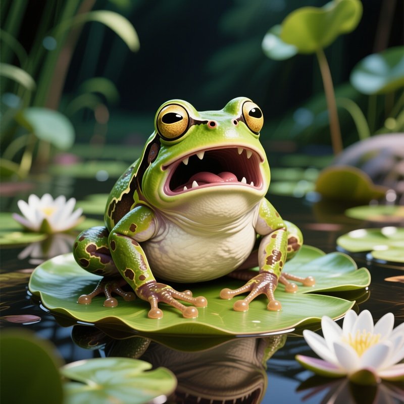 Crazy Animal Image Frog Philosopher Thinking Deeply On Lily Pad Alt2