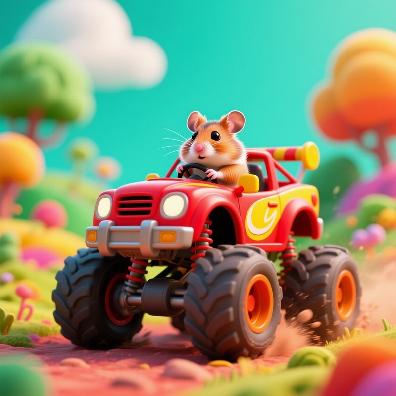 Crazy Animal Image Hamster Driving Monster Truck