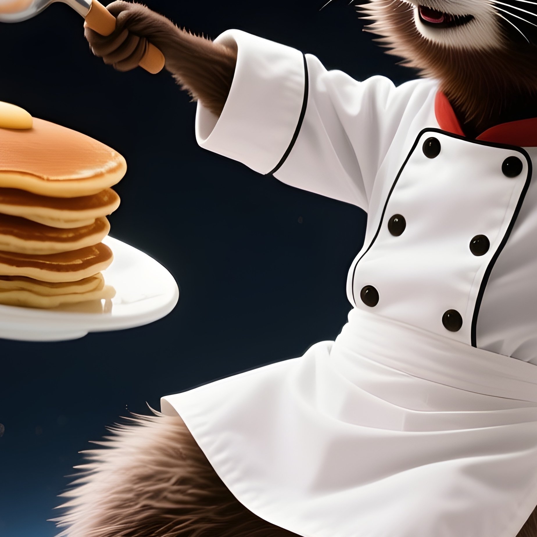 Crazy Animal Image Raccoon Chef Flipping Pancakes Zero Gravity - Full Resolution Quality Preview