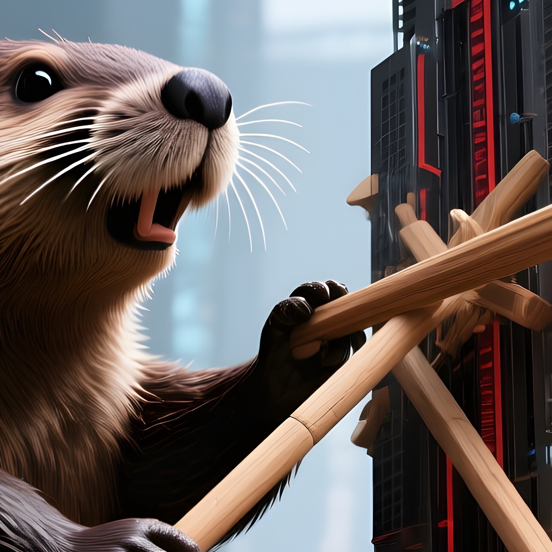 Crazy Beaver Building Skyscraper Out Of Sticks 2 - Full Resolution Quality Preview