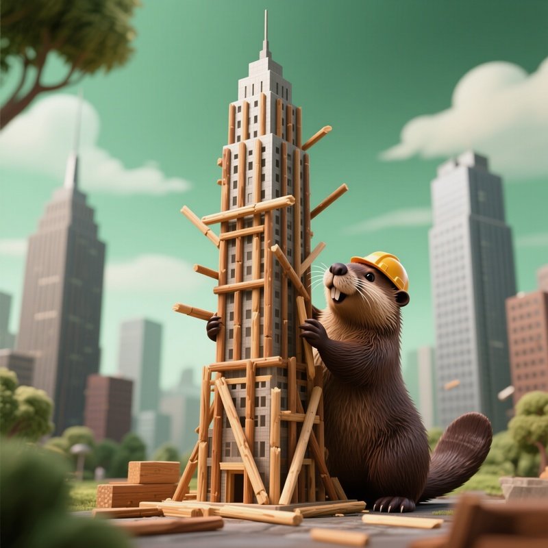 Crazy Beaver Building Skyscraper Out Of Sticks