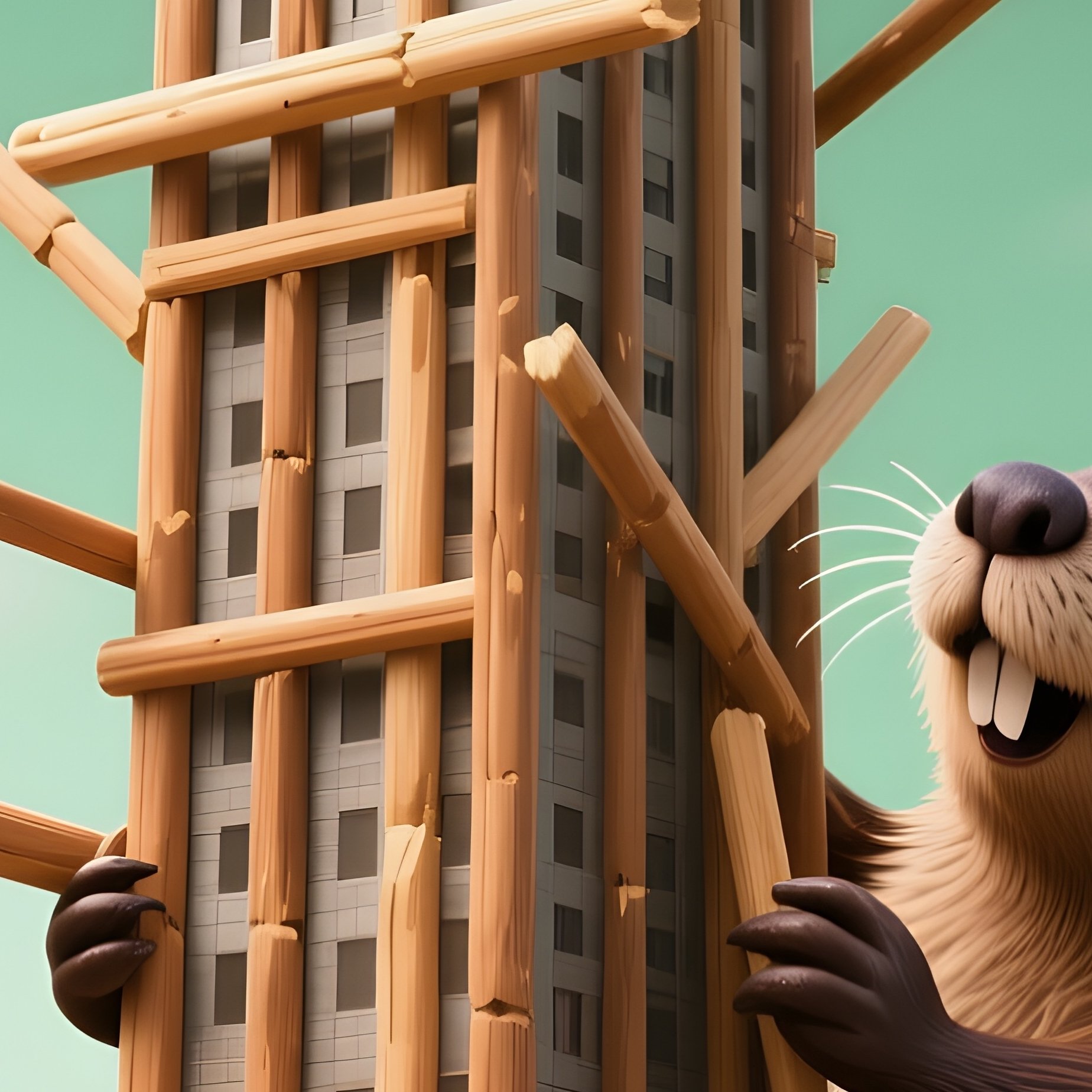 Crazy Beaver Building Skyscraper Out Of Sticks - Full Resolution Quality Preview