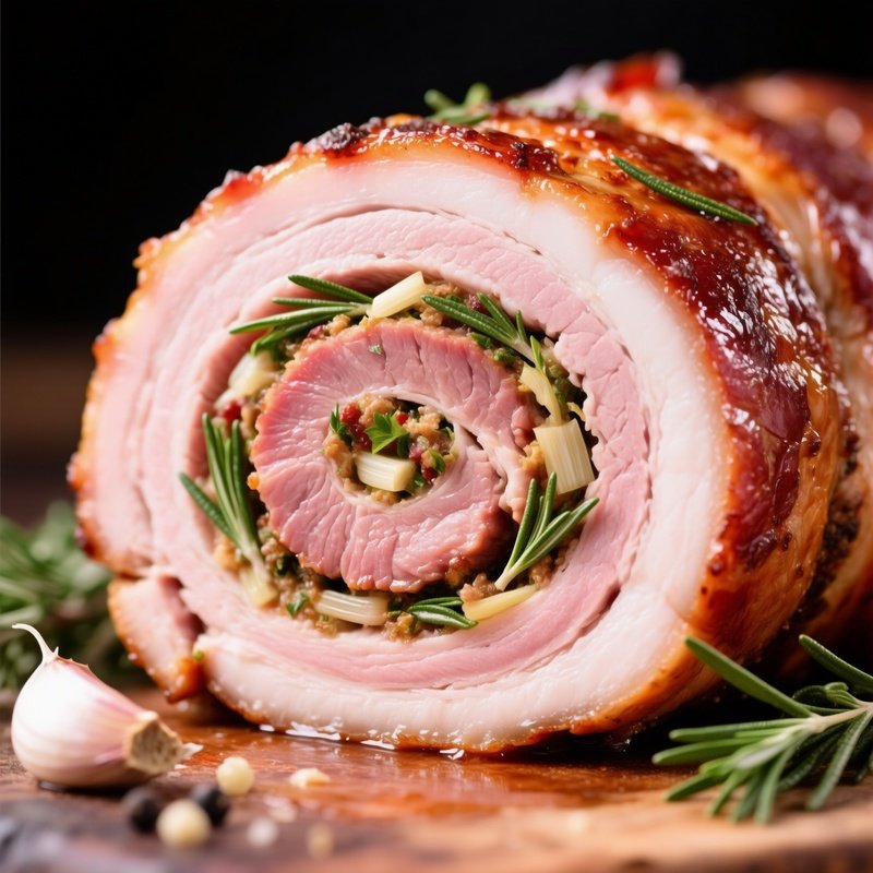 Cross Section Of Rolled Italian Porchetta Roast