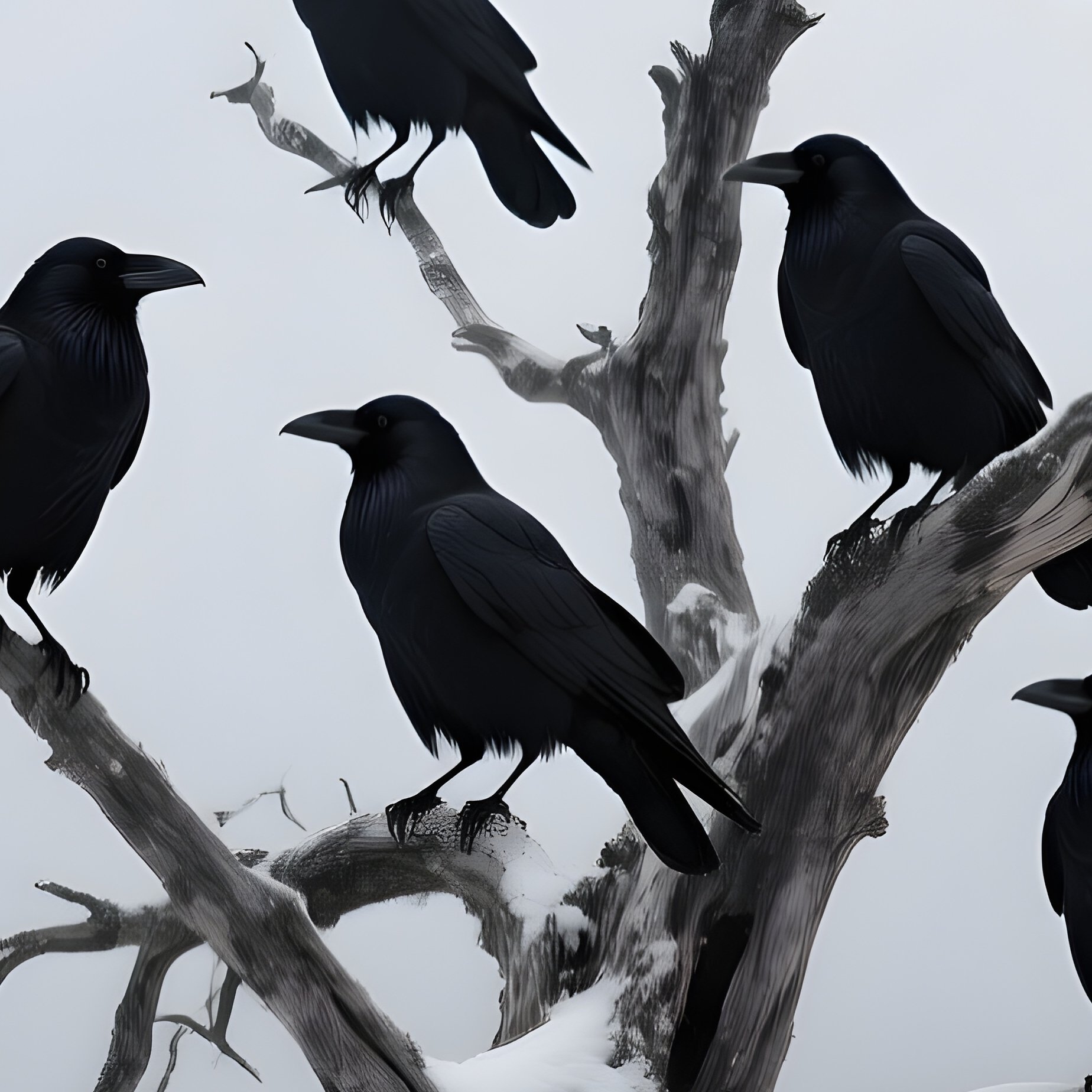 Crow Gathering Murder Of Crows On Dead Tree Winter Gothic Atmosphere - Full Resolution Quality Preview