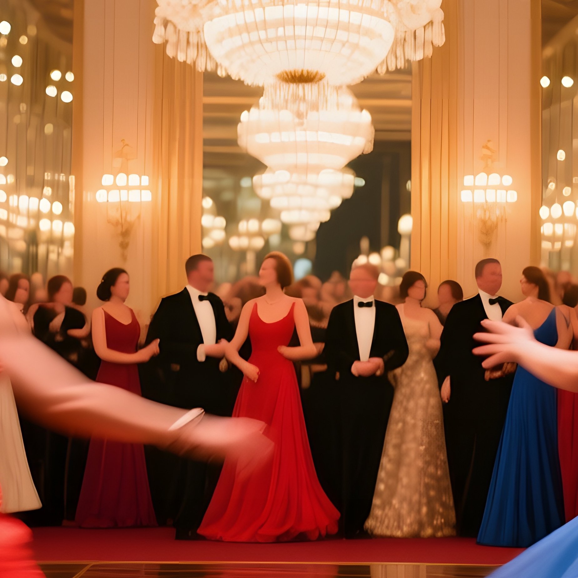 Crowded Ballroom Gala Under Crystal Chandeliers - Full Resolution Quality Preview
