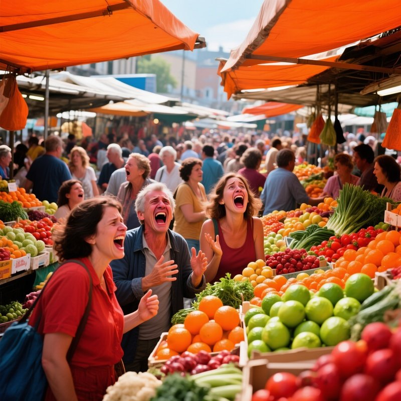Crowded Marketplace At Noon