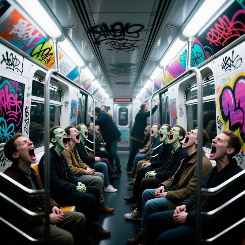 Crowded Subway Rush Hour Exaggerated Passengers