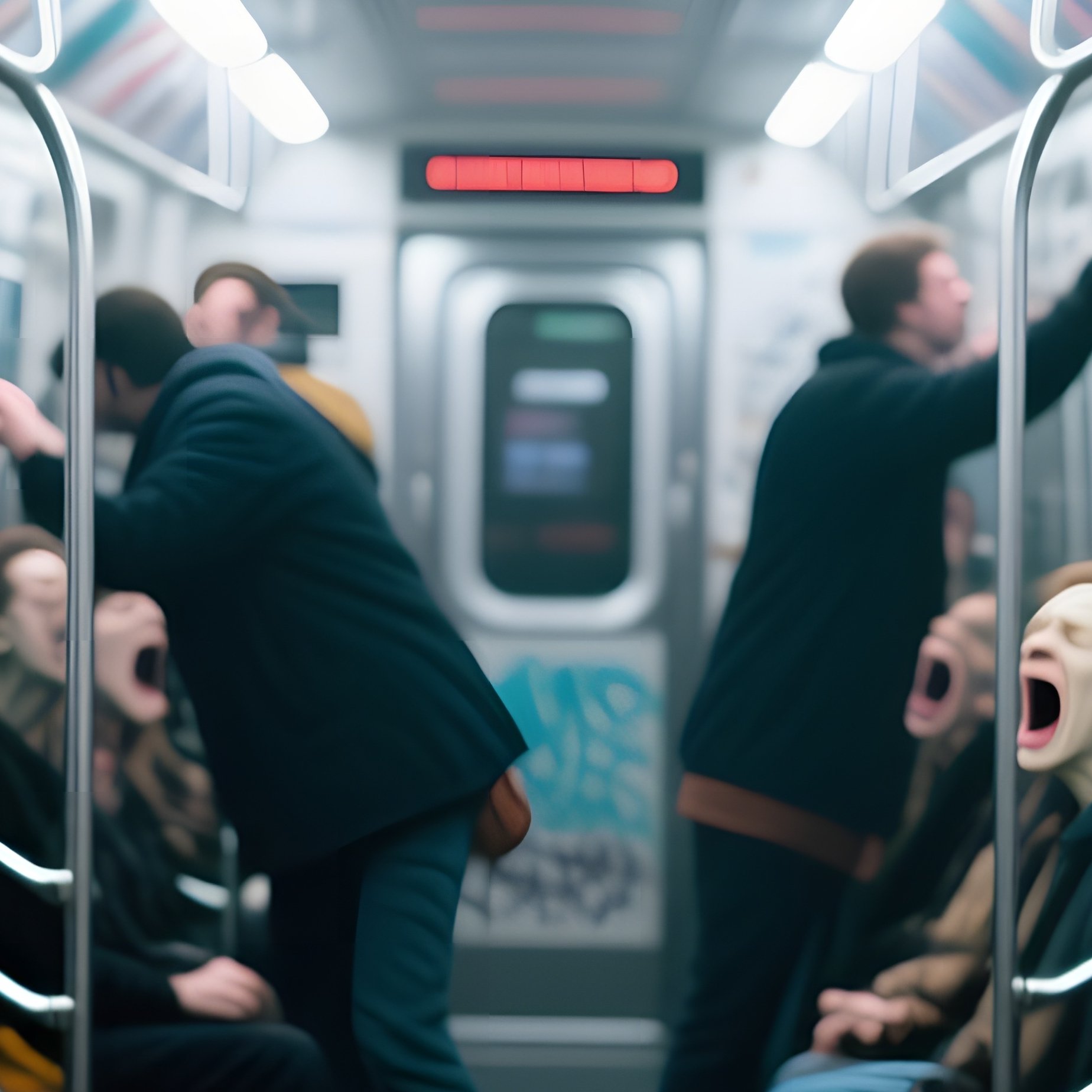 Crowded Subway Rush Hour Exaggerated Passengers - Full Resolution Quality Preview