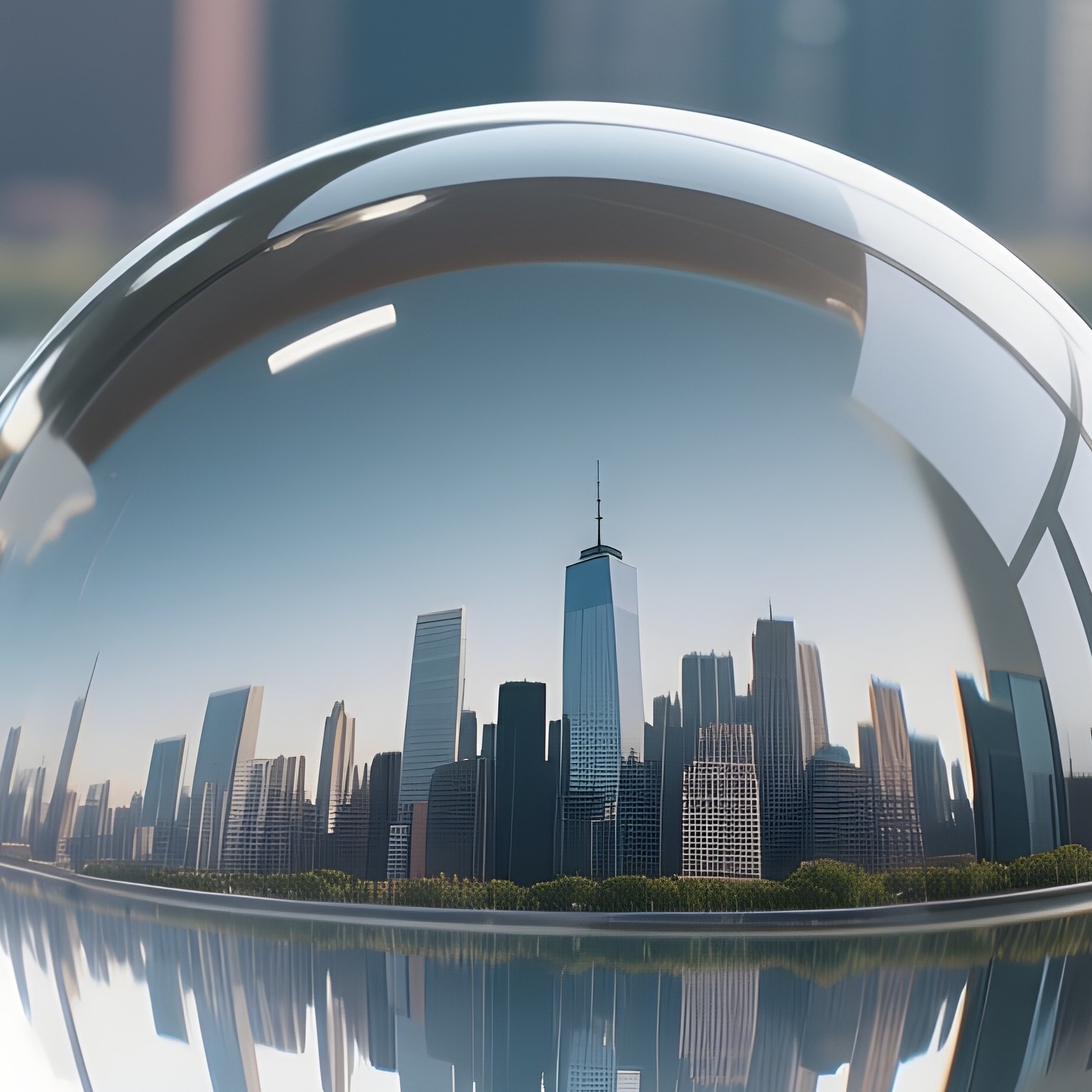 Crystal Ball: A Clear Glass Sphere On An Executive Desk, Refracting The Inverted Image Of A City Skyline, Symbolizing Market Prediction. - Full Resolution Quality Preview