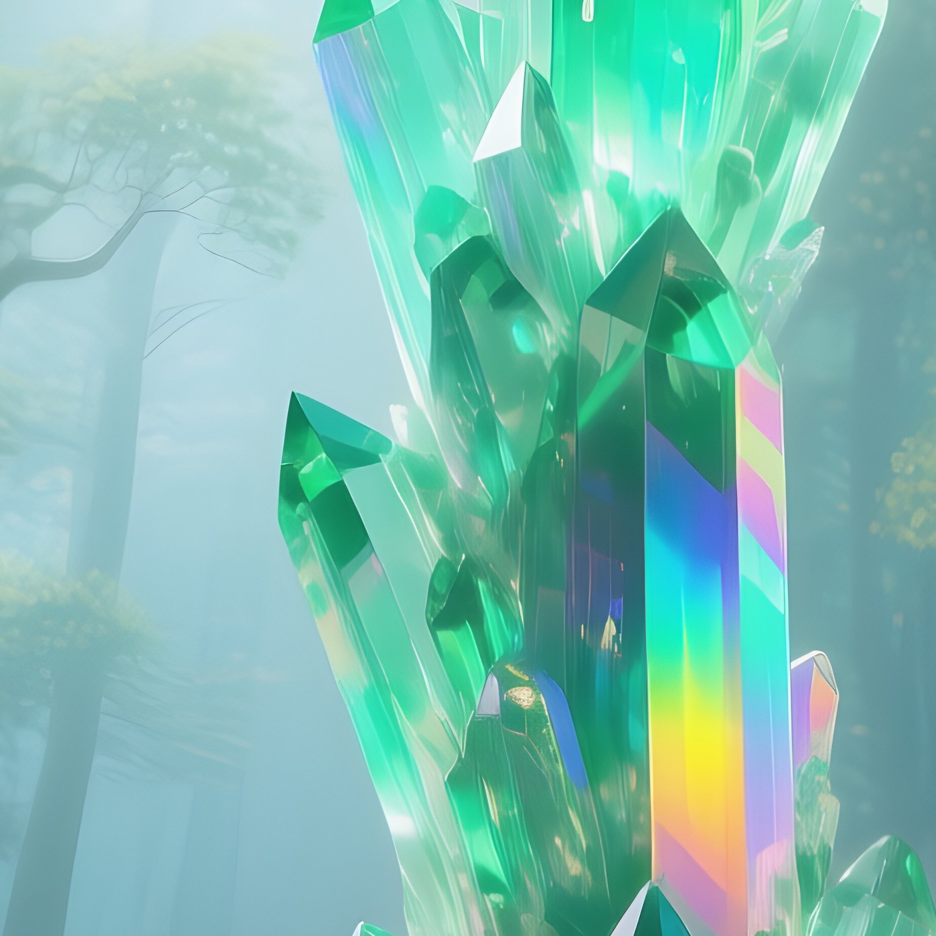 Crystal Forest Transparent Quartz Trees Emerald Leaves - Full Resolution Quality Preview