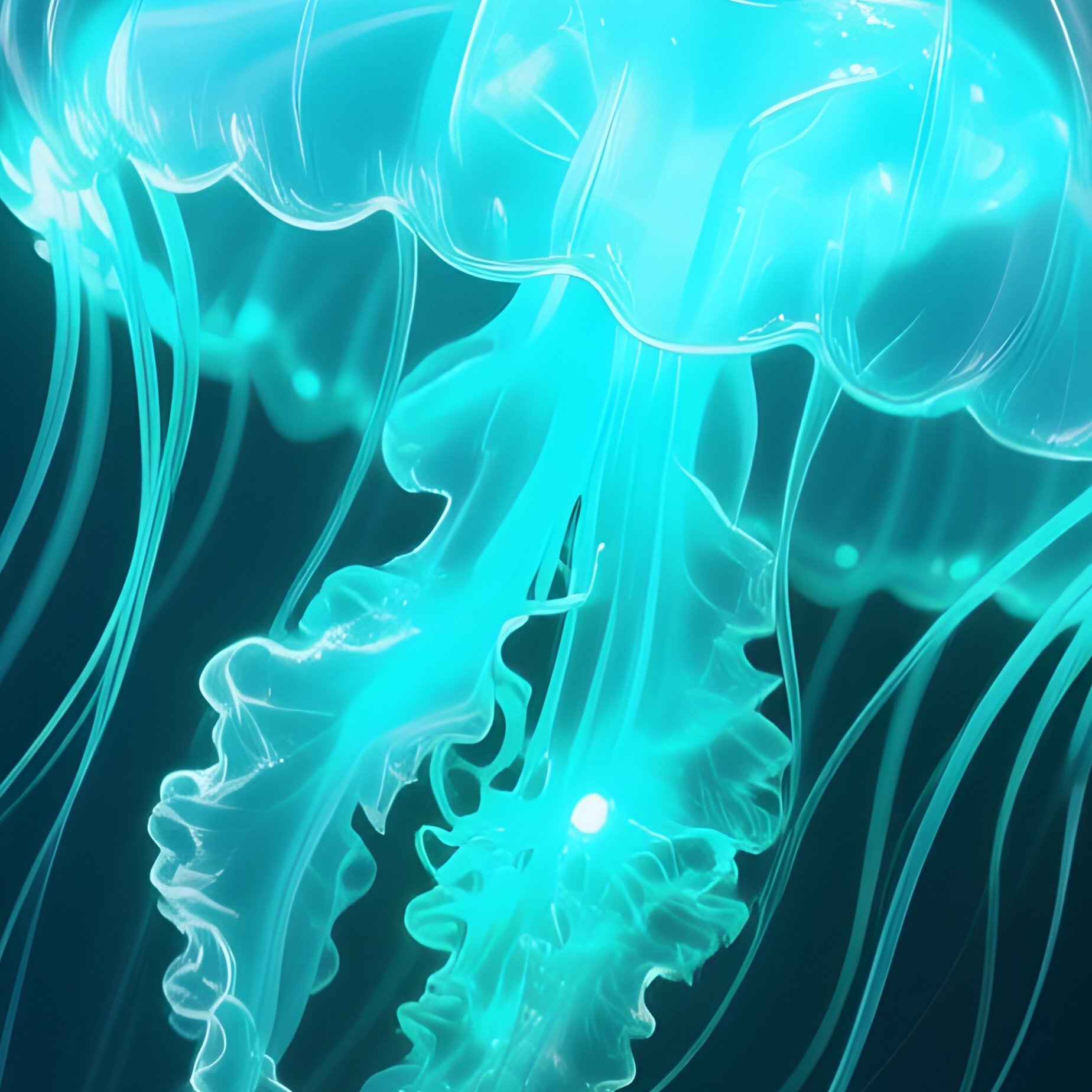 Crystal Jelly Glass Clear Body Teal Bioluminescence - Full Resolution Quality Preview