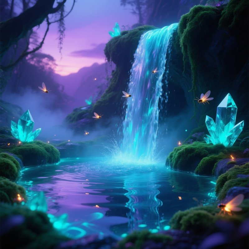 Crystal Waterfall Twilight Liquid Glass Pool