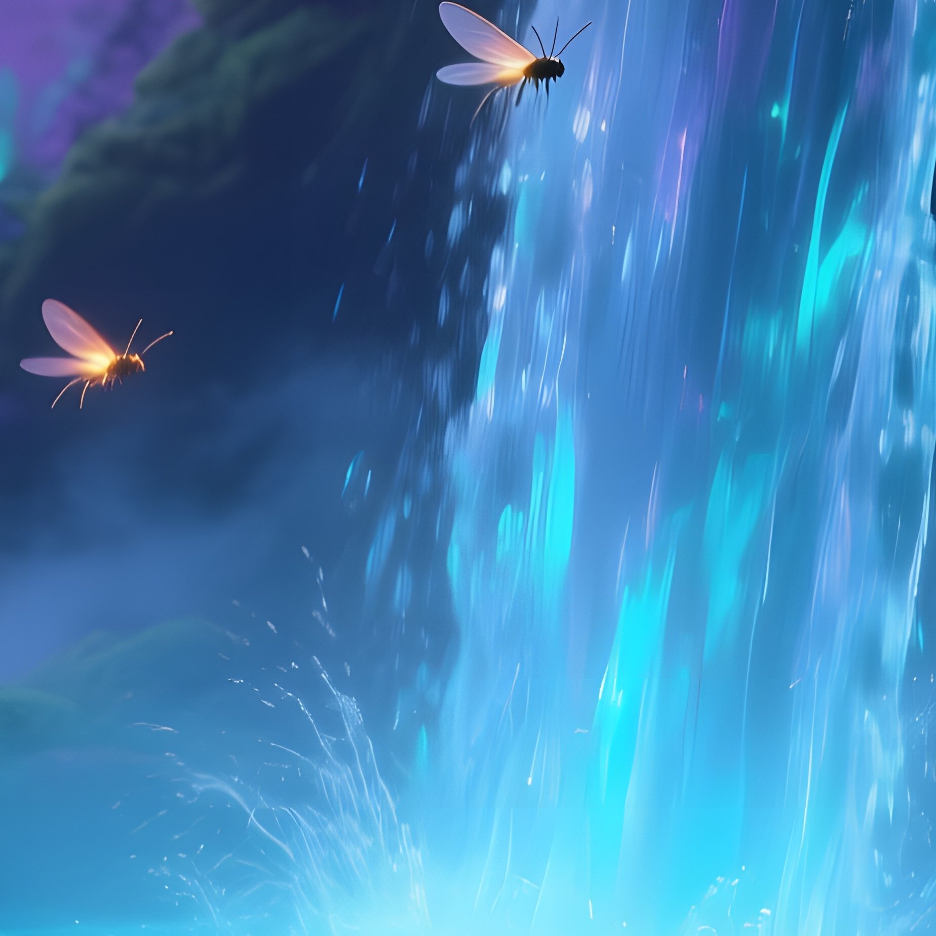 Crystal Waterfall Twilight Liquid Glass Pool - Full Resolution Quality Preview