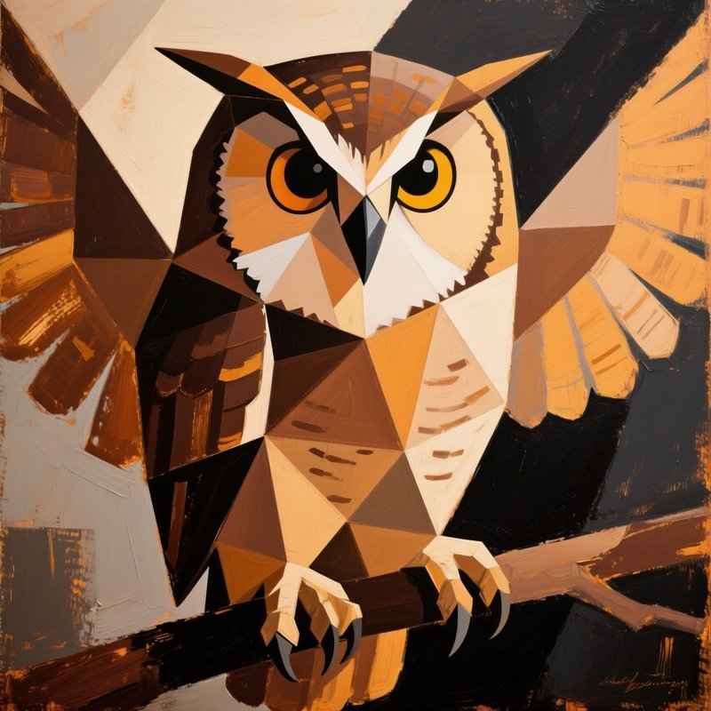 Cubist Owl Decomposed Geometric Planes