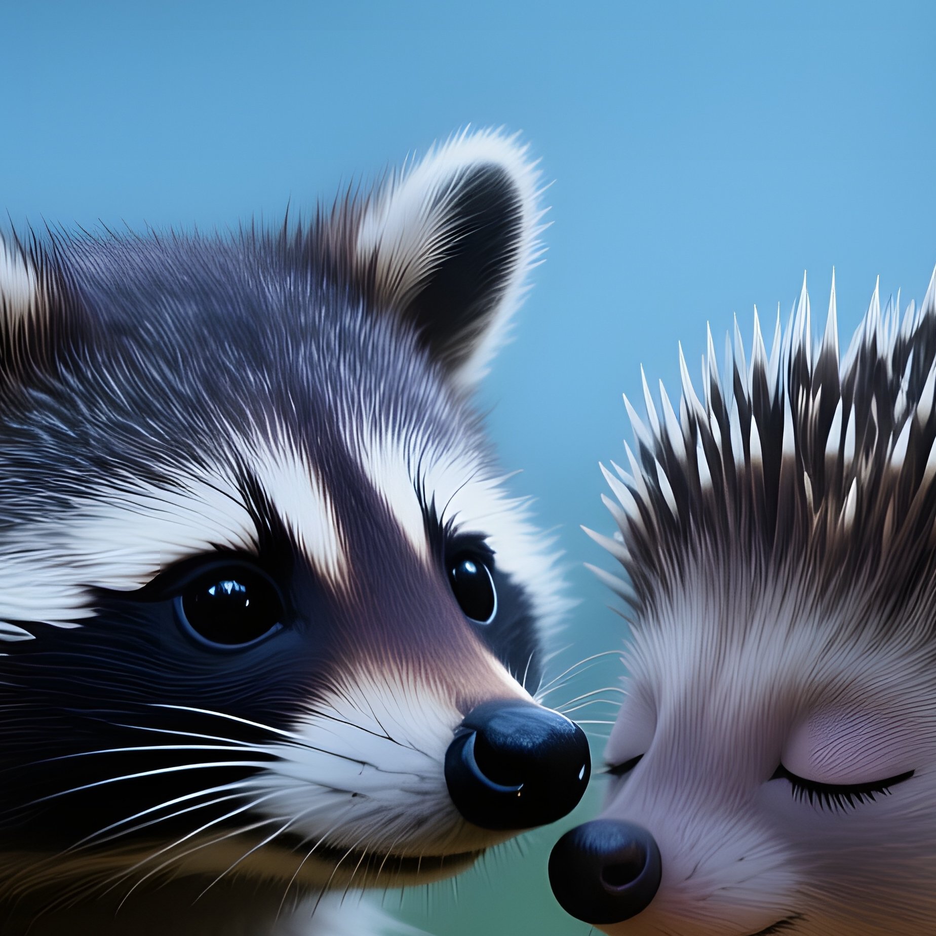 Curious Raccoon And Shy Porcupine Kiss On Fallen Log Fireflies Moonlit Forest - Full Resolution Quality Preview