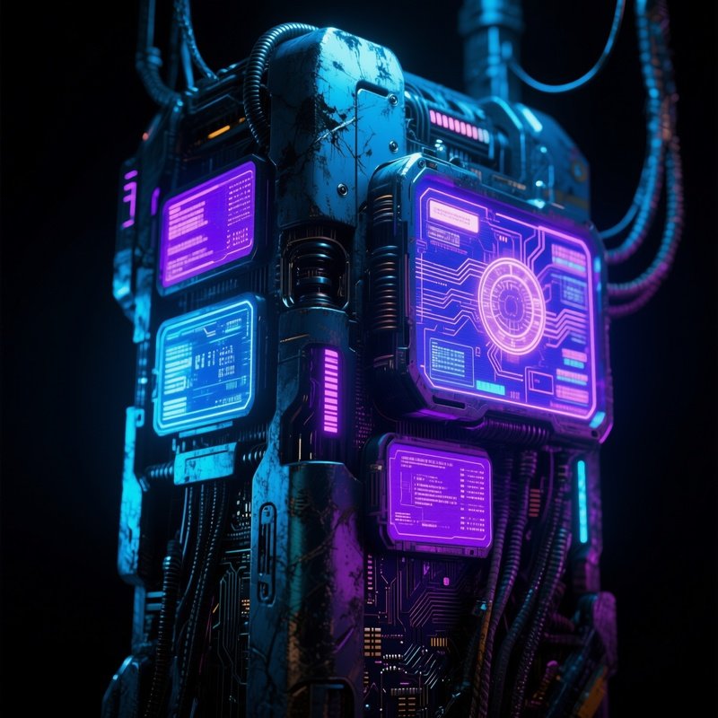Cyberpunk Mechanical Structure With Digital Textures