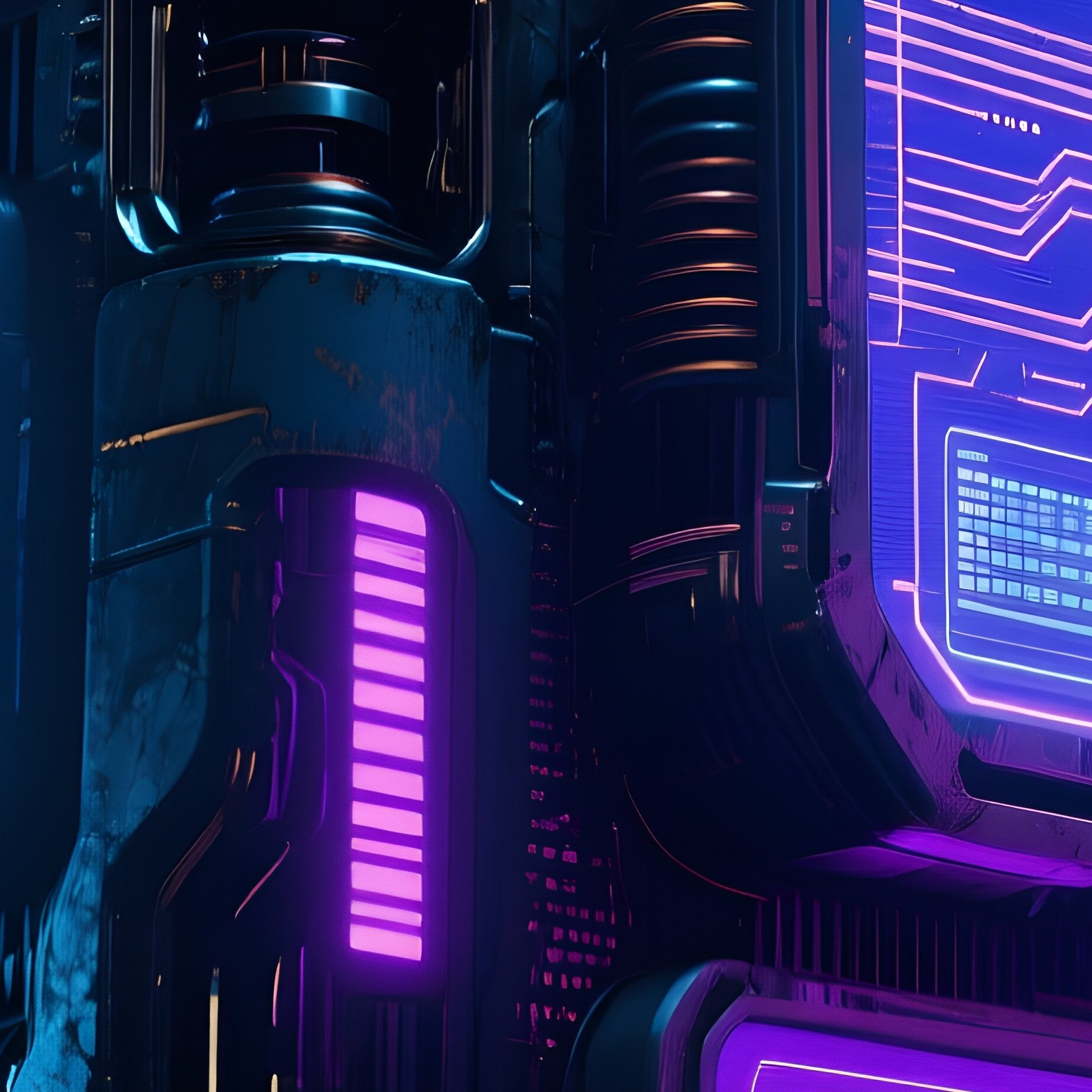 Cyberpunk Mechanical Structure With Digital Textures - Full Resolution Quality Preview