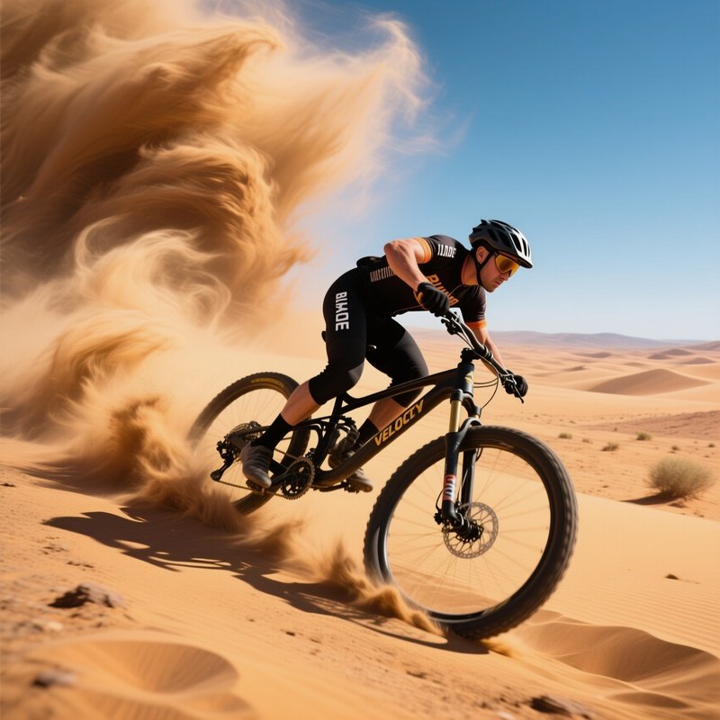 Cyclist Racing Desert Sandstorm