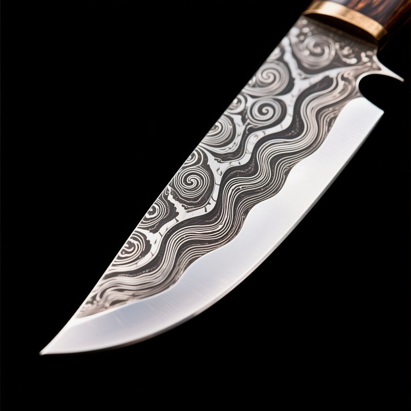 Damascus Steel Knife Blade Close Up