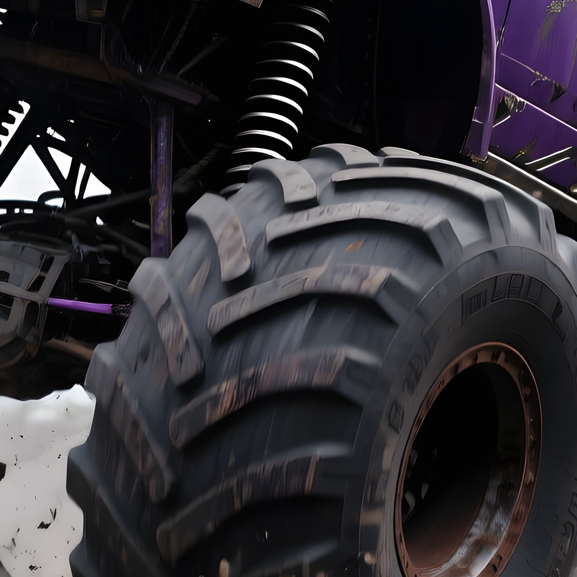 Dark Purple Monster Truck Over Abandoned Roller Coaster - Full Resolution Quality Preview