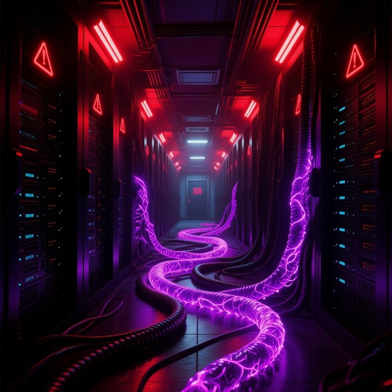 Dark Server Farm Corridor With Virus Tendrils
