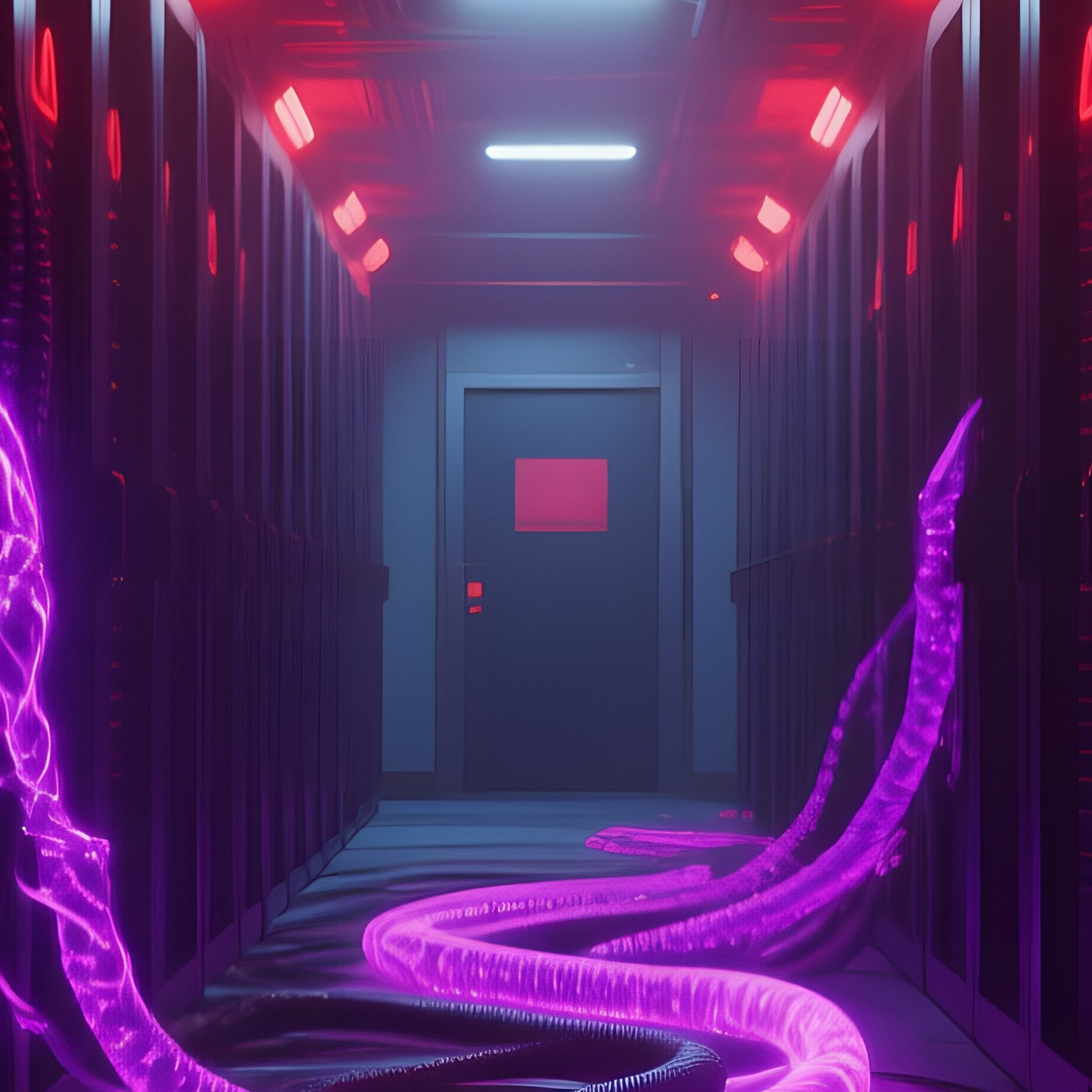 Dark Server Farm Corridor With Virus Tendrils - Full Resolution Quality Preview