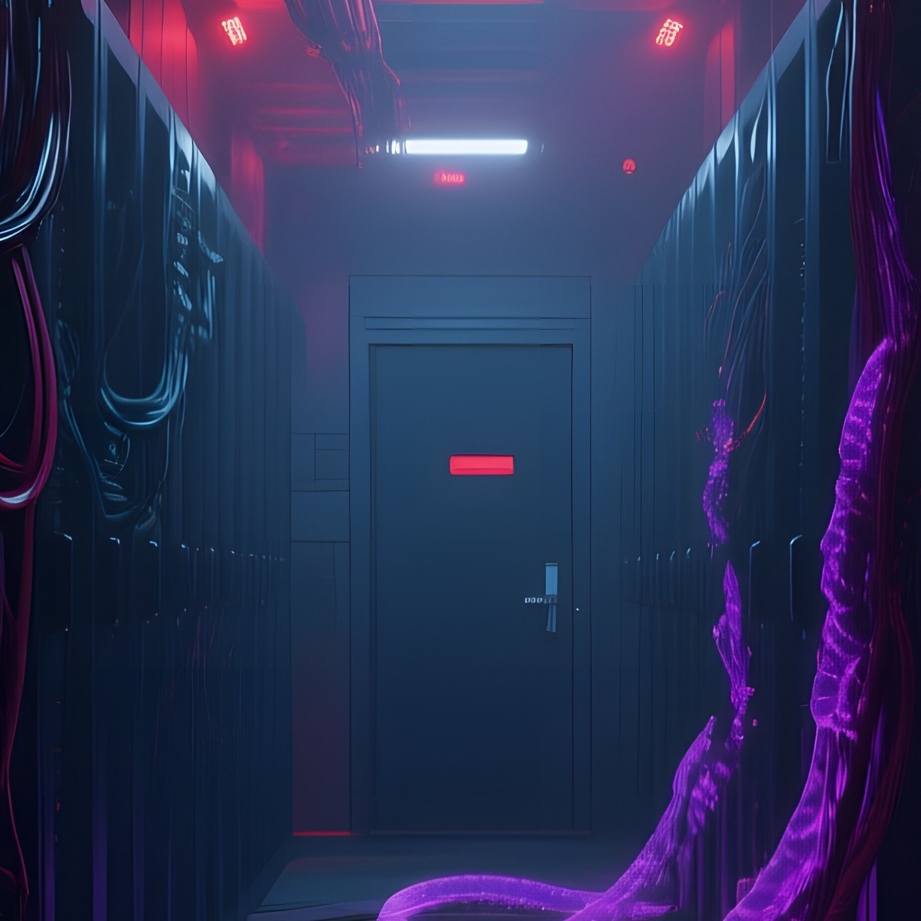 Dark Server Farm Corridor With Virus Tendrils - Full Resolution Quality Preview