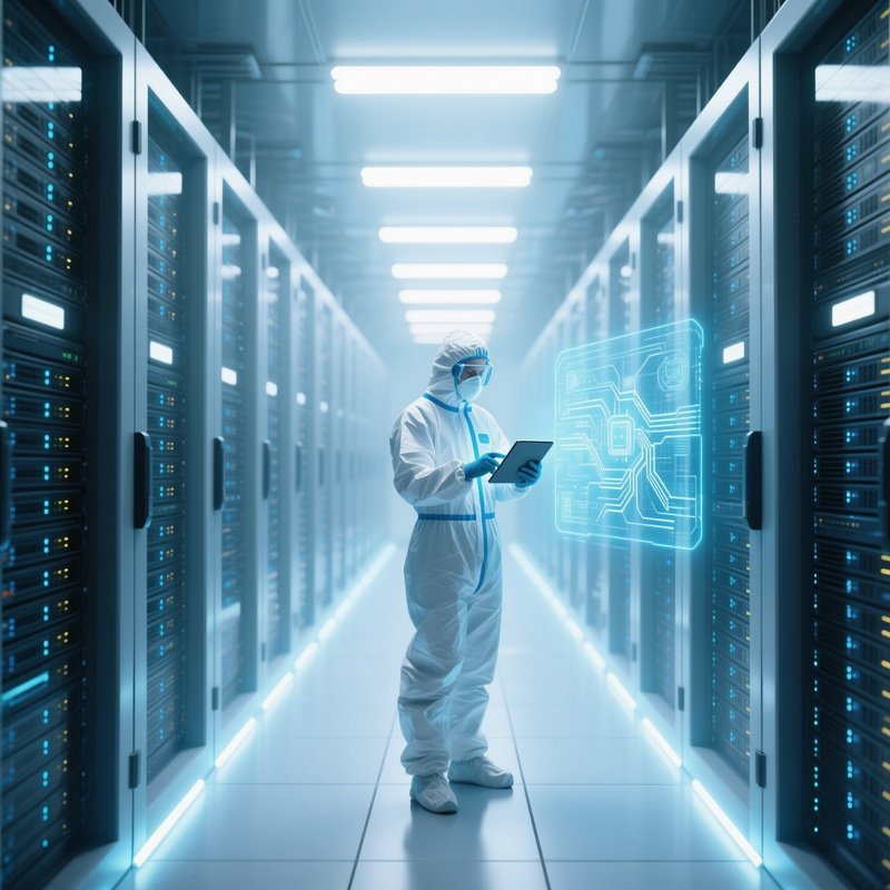 Data Center Aisle Technician Rerouting Traffic