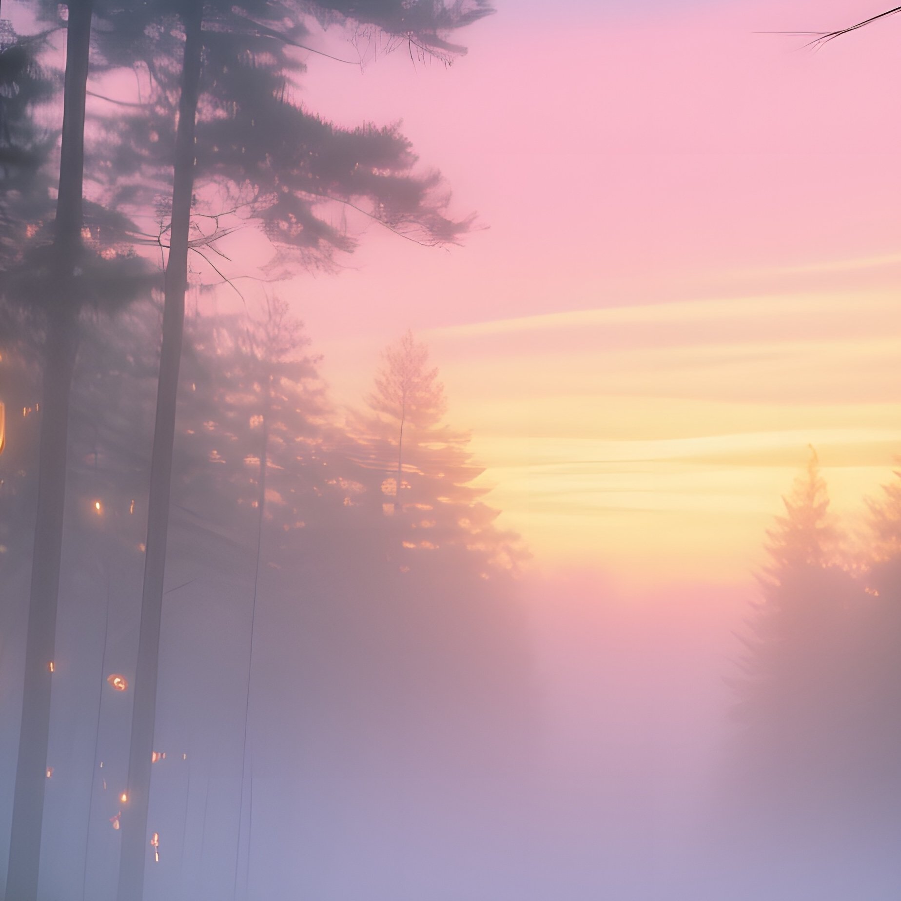 Dawn Magical Pine Forest Lanterns - Full Resolution Quality Preview
