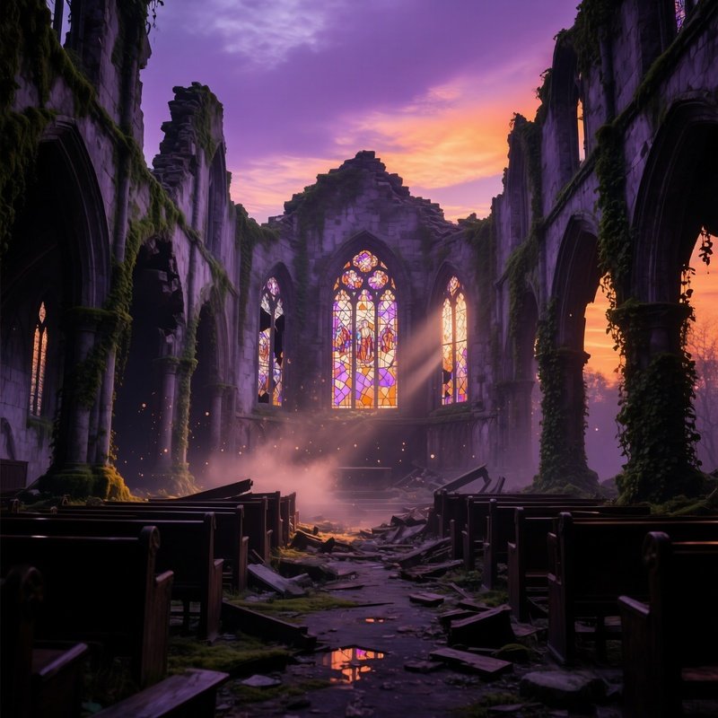 Decayed Church Ruins At Dusk