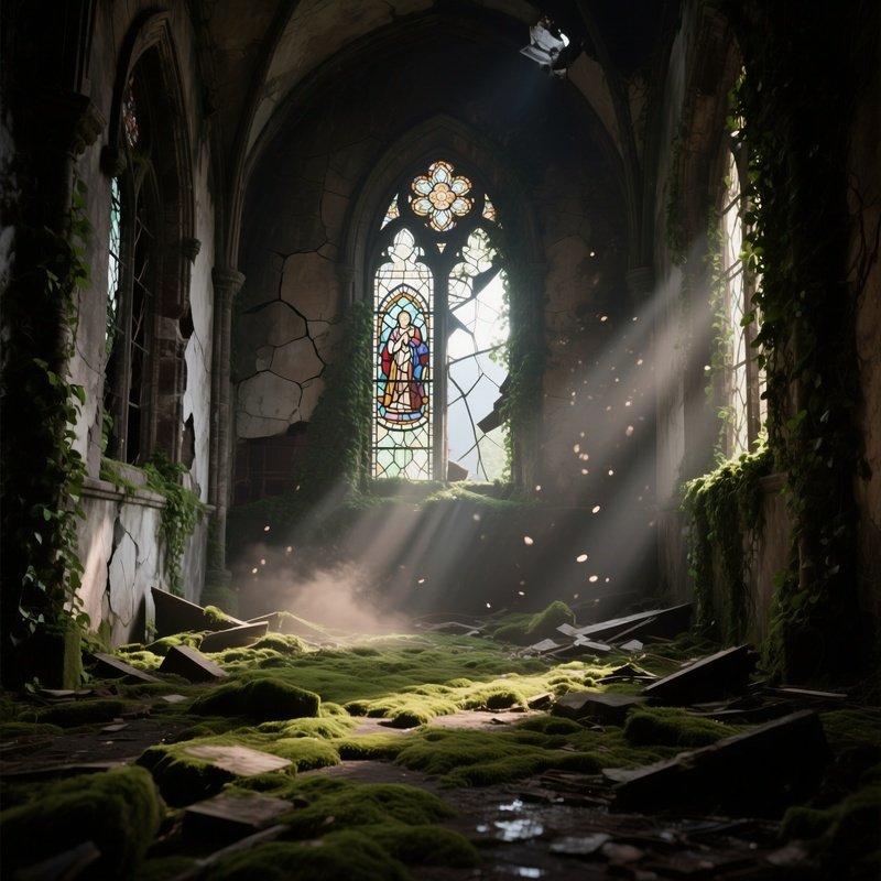 Decaying Church Ruins At Dusk