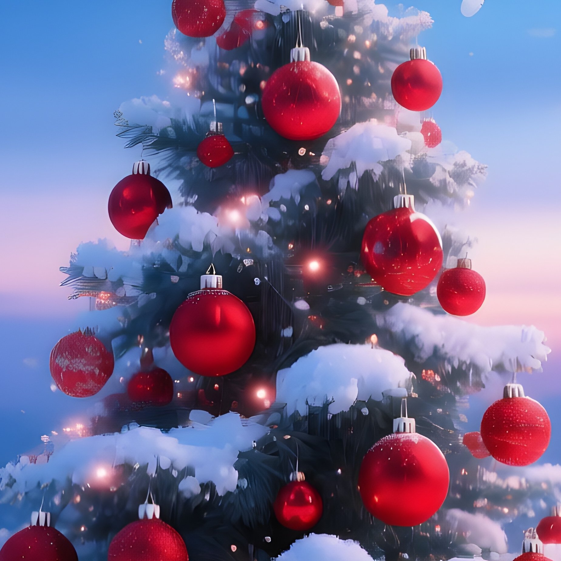 Decorated Christmas Tree In A Snowy Landscape Christmas Winter - Full Resolution Quality Preview