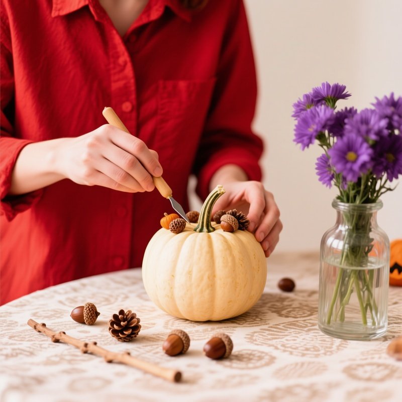 Decorated Pumpkin On A Table Pumpkin Decorating