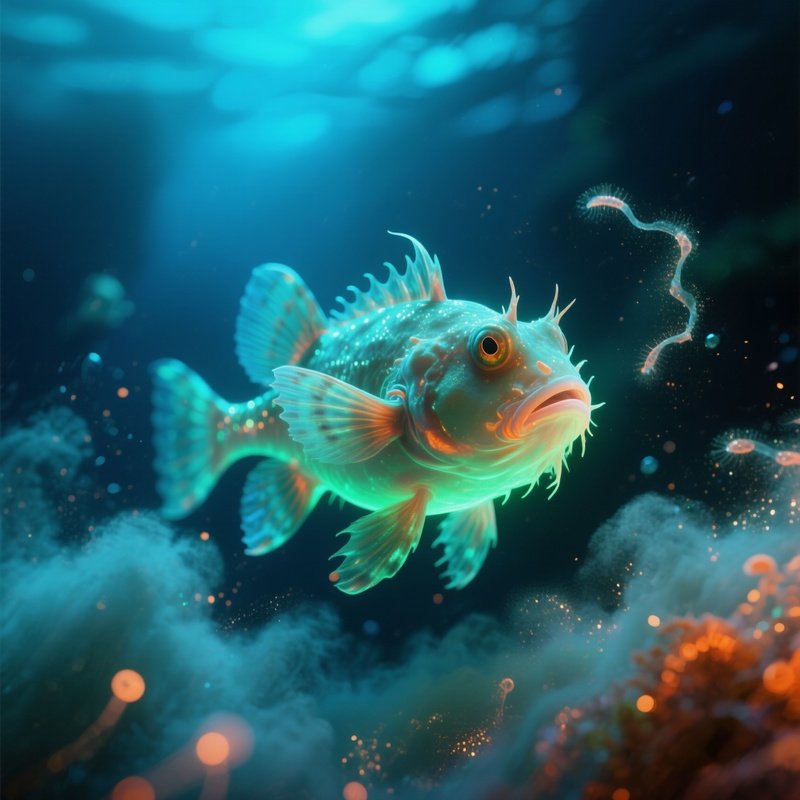 Deep Sea Anglerfish Glowing In Darkness