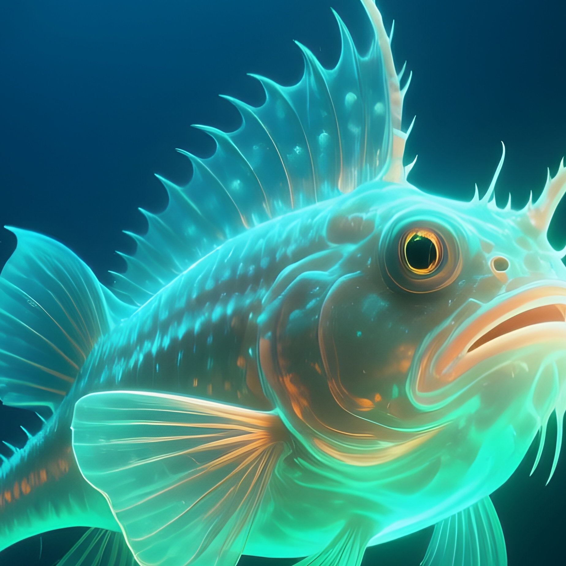 Deep Sea Anglerfish Glowing In Darkness Digital Art - Full Resolution Quality Preview
