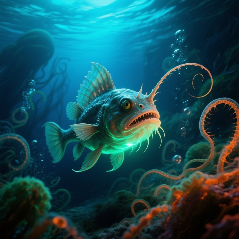 Deep Sea Anglerfish Glowing In Darkness Science Fiction