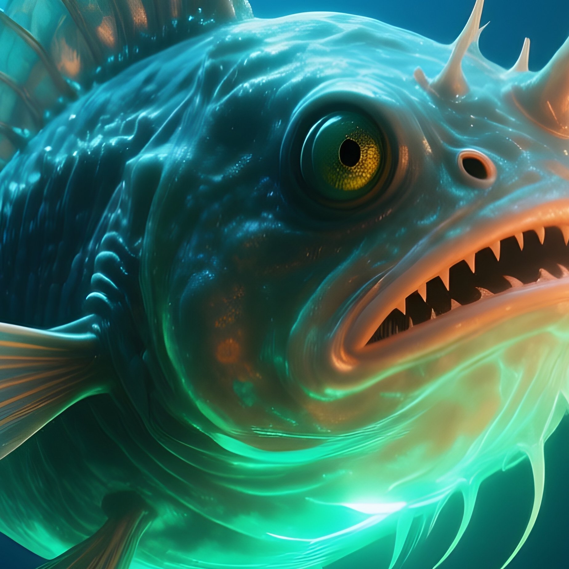 Deep Sea Anglerfish Glowing In Darkness Science Fiction - Full Resolution Quality Preview