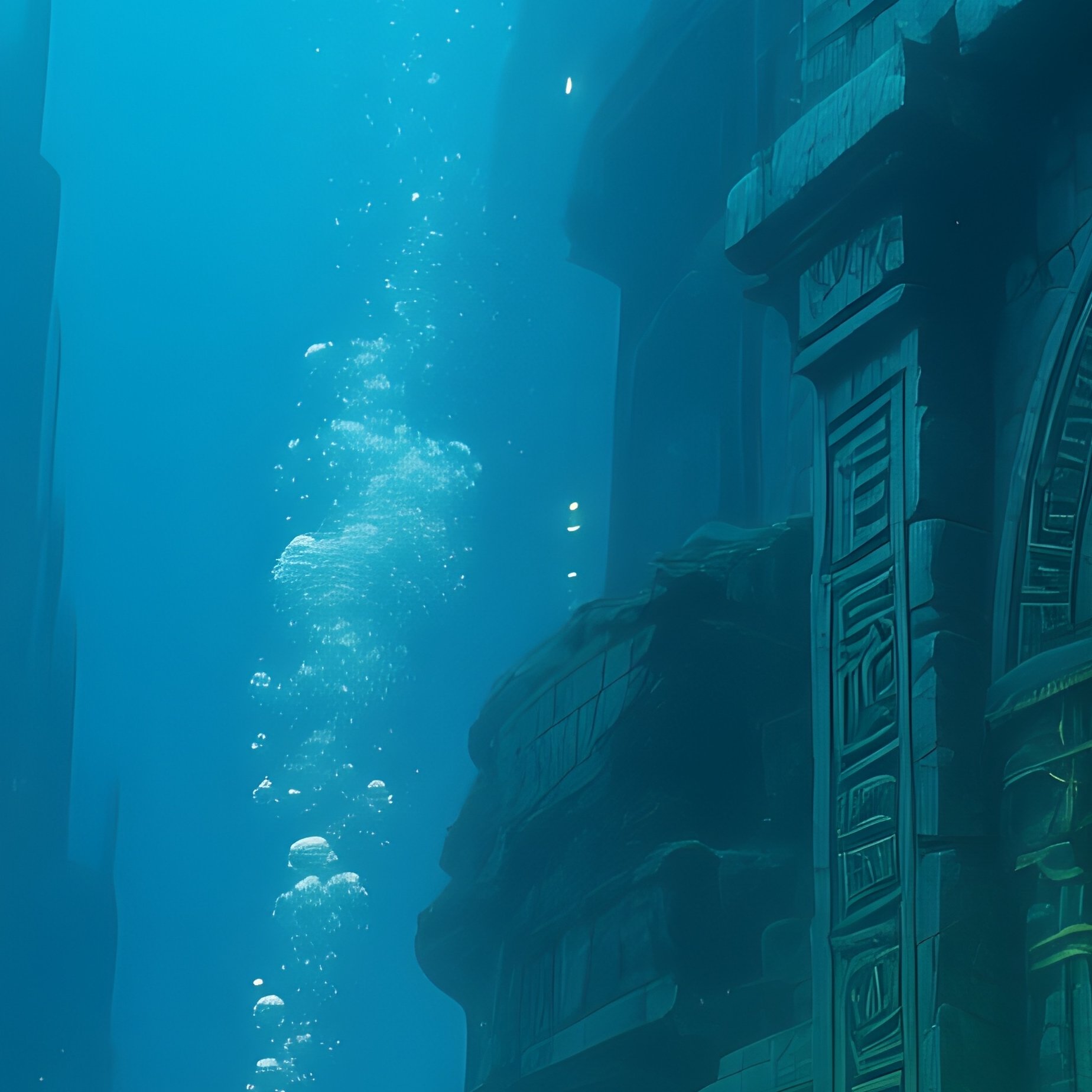 Deep Sea Explorer Discovering Glowing Ruins 2 - Full Resolution Quality Preview