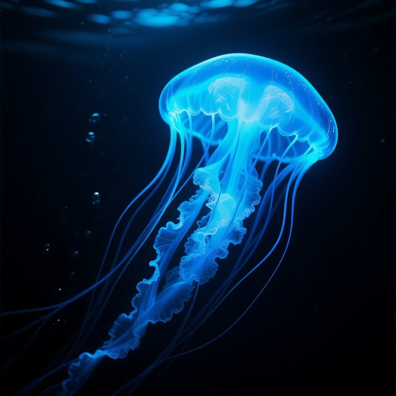 Deep Sea Jellyfish Neon Blue Veins Underwater