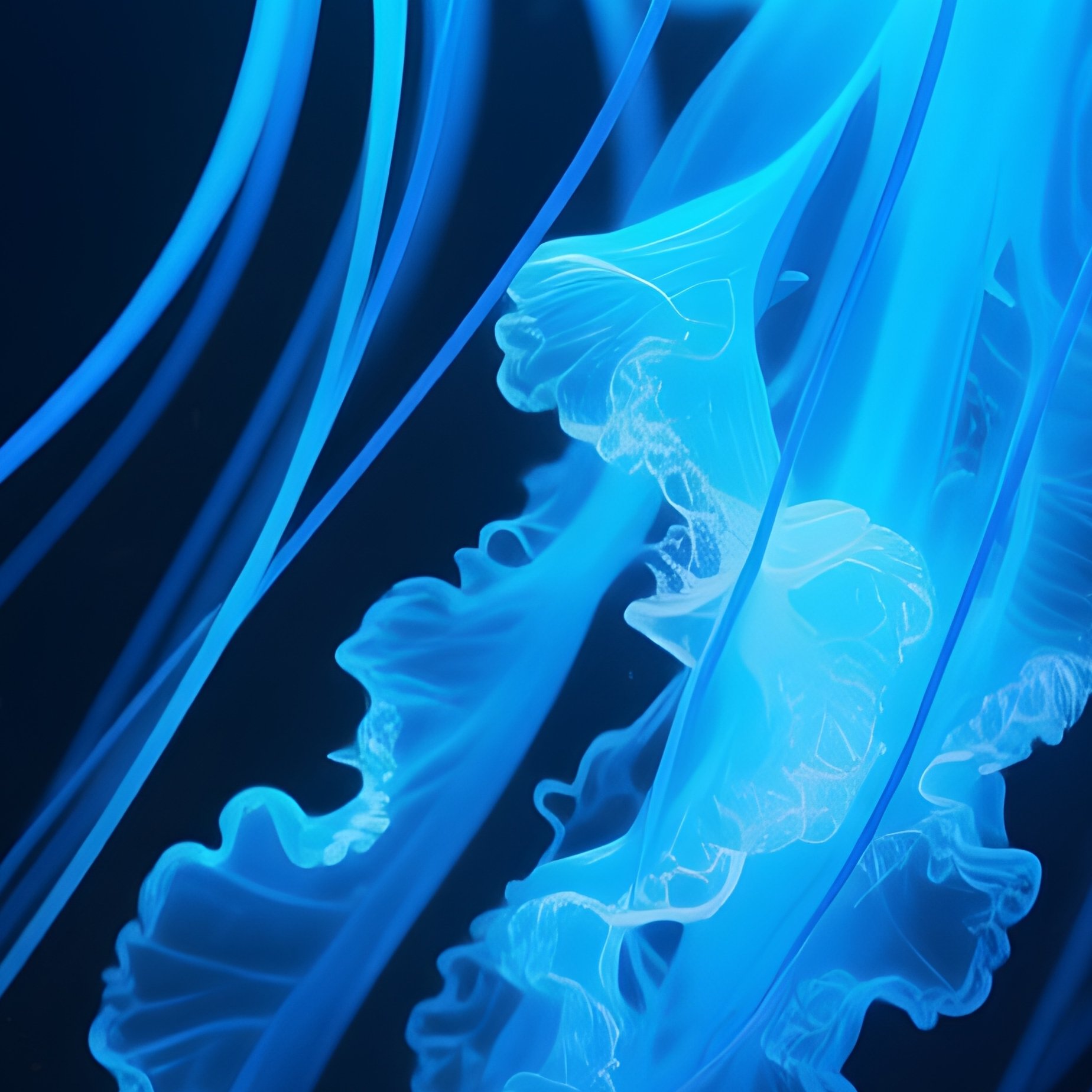 Deep Sea Jellyfish Neon Blue Veins Underwater - Full Resolution Quality Preview