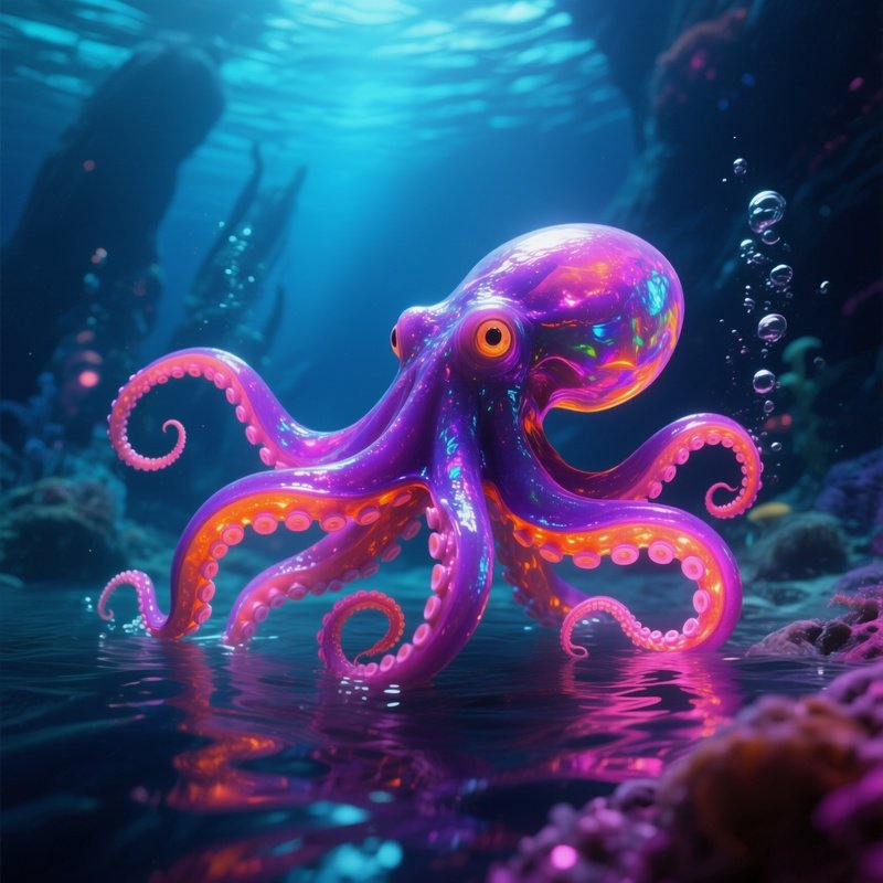 Deep Sea Octopus Floating Slowly Fictional Scene