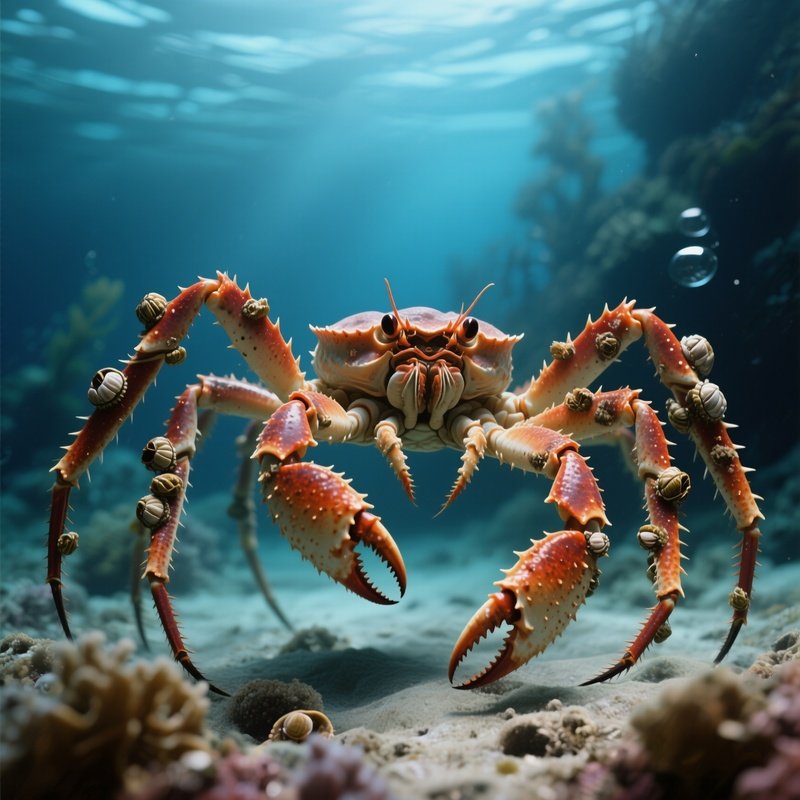 Deep Sea Spider Crab – Long Spindly Legs With Barnacle Crusts.