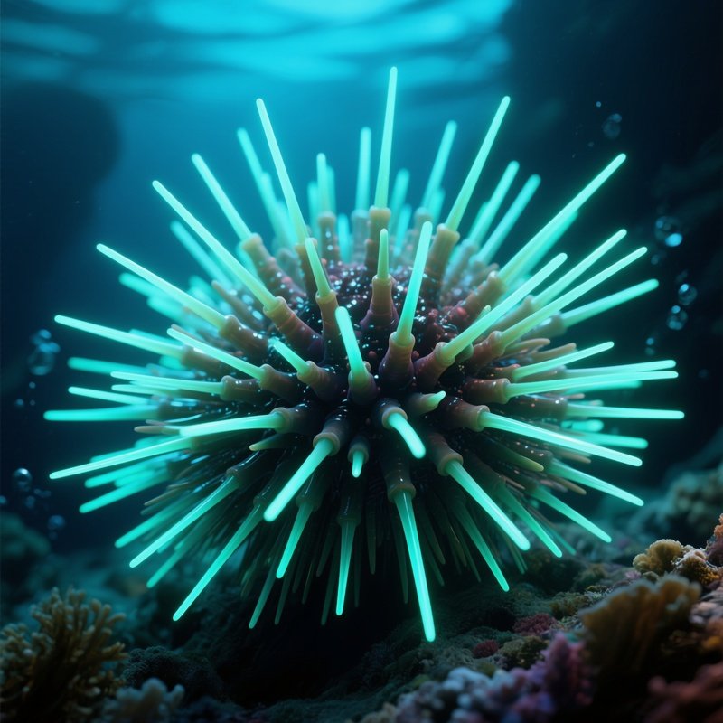 Deep Sea Urchin – Long Glowing Spines Like Neon Needles.